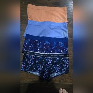 Victoria's Secret Peach, Lavender, Navy & Black Floral Boyshorts Set